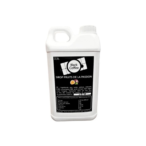 [25101202] ZWARTE KOFFIESIROOP PASSIEVRUCHTENSMAAK 2,5L KAN