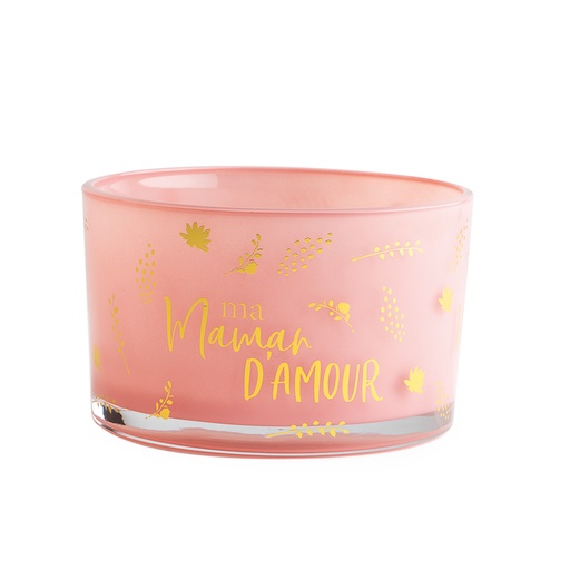 [61700510] ROZE KAARSENPOT "MA MAMAN D'AMOUR" Ø13CM H8CM