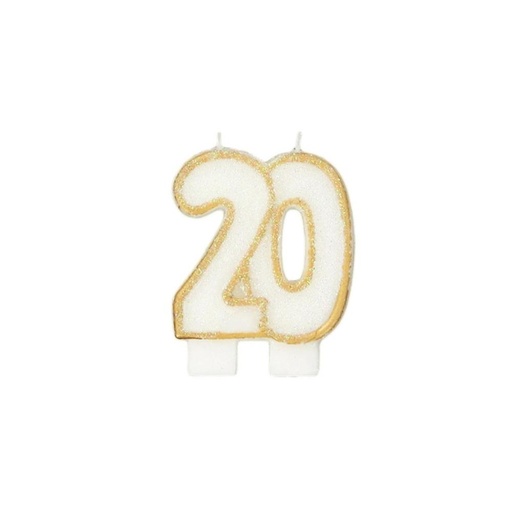 [08075608] BOUGIE CHIFFRE 20 ANS BORD DORE HT 6CM