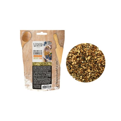 [08075333] PATISDECOR GEKARAMELISEERDE POMPOENZAADCHIPS 120GR