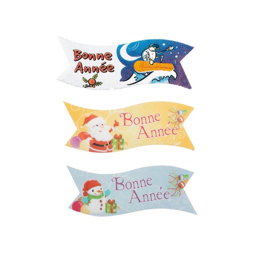 [08030474] 1058935 BANDEROLE BONNE ANNÉE 9,1 X 3,2 CM 24PCES ***S/CDE***
