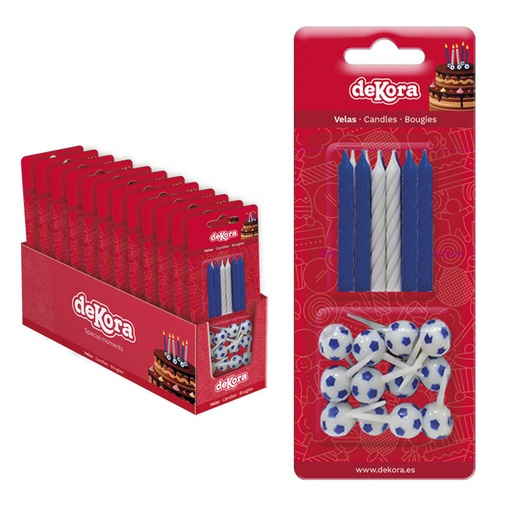 [08041703] BOUGIES + BOBECHES BALLONS DE FOOT BLEU  ET BLEU 12 SETS