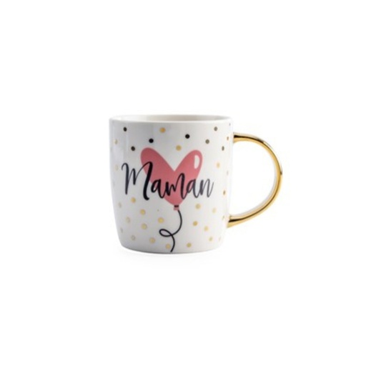 [61250533] MUG "MAMAN" WITH GOLDEN HANDLE Ø8.5CM H9CM