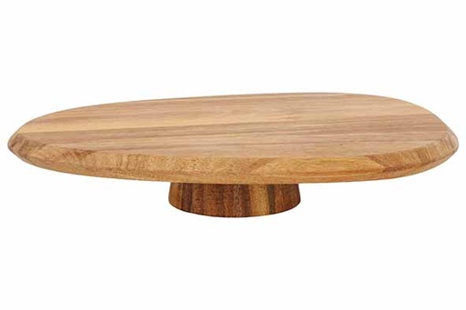 [00067581] OVAL PRESENTATION PLATE 27X22CM ON FOOT - ACACIA