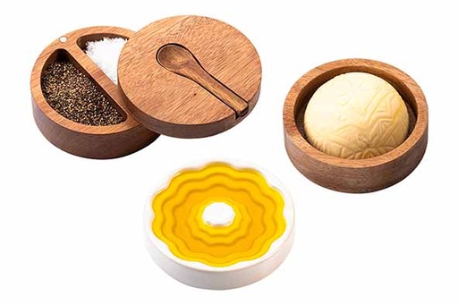 [00067590] SET 3PCS OLIVE OIL DISH 37ML - 9CM BUTTER DISH - SALT-PEPPER CUP 9CM