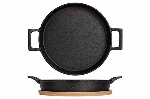 [00067759] C&T BRAADPAN GIETIJZER 2 HANDVATEN 20CM OP HOUTEN PLANK