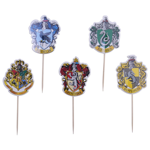 [00067885] CAKE TOPPERS BLASON DES 4 MAISONS ET DE POUDLARD 15PCS