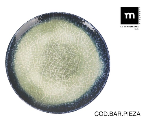 [00068515] OLAF MONACO BORD 32.5CM GROEN/BLAUW STEENGOED  