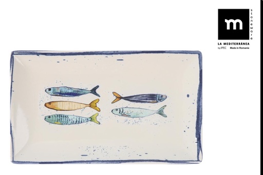 [00068521] ELITE  ASSIETTE 25X15CM sardines BEIGE/BLEU STONEWARE - PEI25012