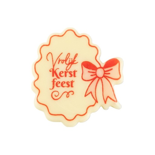 [00070349] 2015423 Plate with bow Vrolijk Kerstfeest 3,7x4 cm 120pcs ***ON/ORDER***