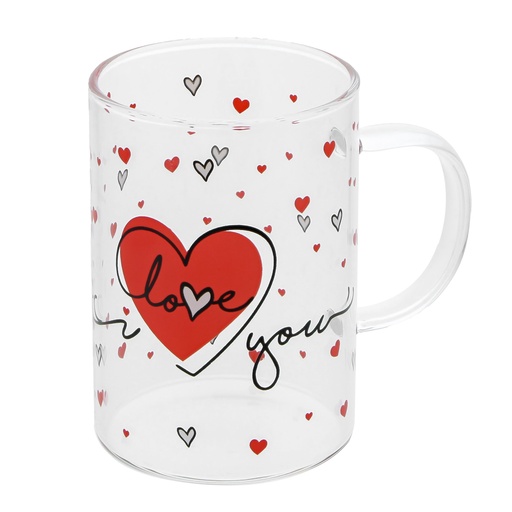 [00070681] GLASS MUG "LOVE" 10.8X6.9CM H10CM