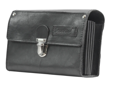 [00070836] PAVELINNI ZWARTE ZACHT BUFFELLEER PORTEMONNEE MET METALEN SLUITING - 5 VAKKEN -1 NYLON RIEMTREKKER - 20X13X7CM -DC07107FBL
