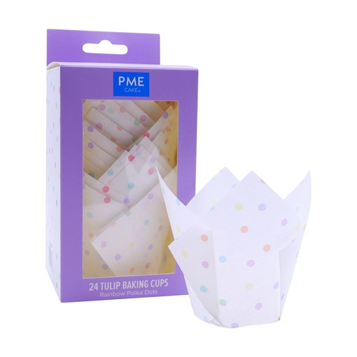 [00070896] CAISSETTES TULIPE 24PCS POIS MULTICOLORES