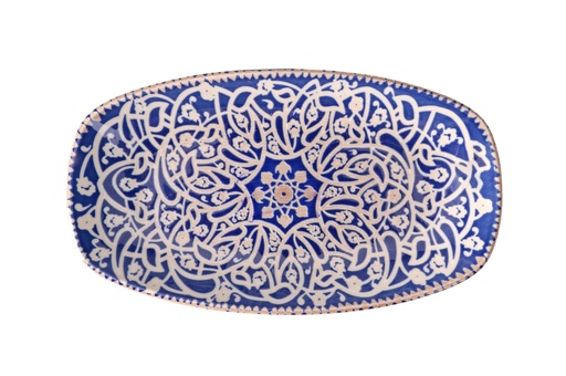 [00070949] PIOLI OOSTERS OVAAL BORD 30CM BLAUW/WIT PORSELEIN - OR11ML30