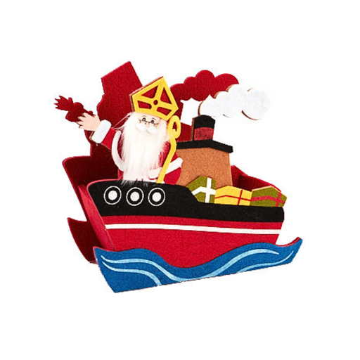 [00071053] FELT BASKET SAINT NICHOLAS ON BOAT