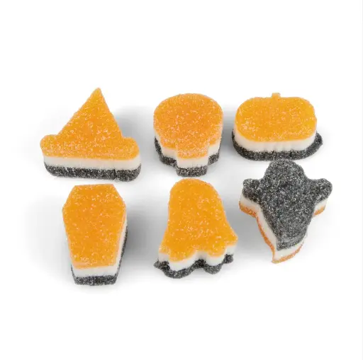 [00071119] HALLOWEEN-SHAPED TRICOLOUR JELLY MALLOWS ORANGE-WHITE-BLACK 200G