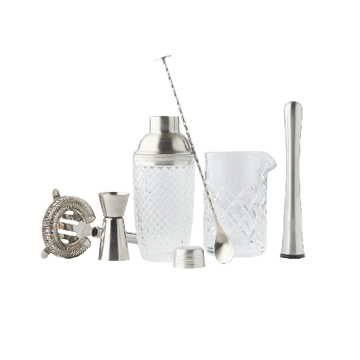 [00073356] PUNT VIRGULE COCKTAIL SET 6P - GLAS SHAKER-LEPEL-MEETBEKER-MEETKAN GLAS