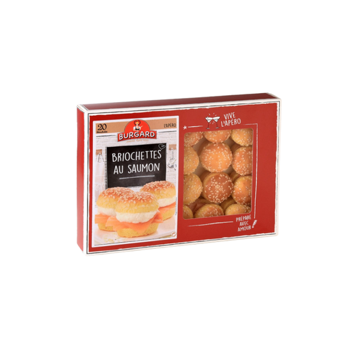 [00073901] ❄️BURGARD - MINI BRIOCHETTES 20ST GEROOKTE ZALM EN MIERIKSWORTELKAAS PLATEAU VAN 20ST