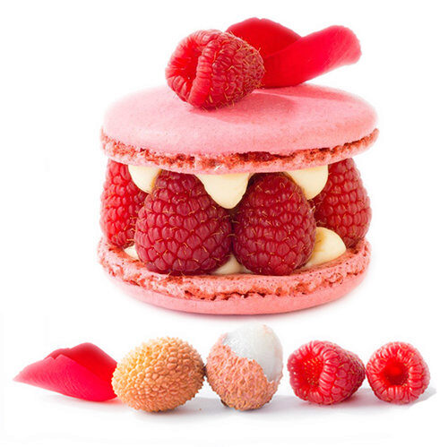[00073913] ❄️M&A *NIEUW* ISPAHAN MACARONS 8CM ROZE CRÈME LYCHEE FRAMBOOS 12X100GR
