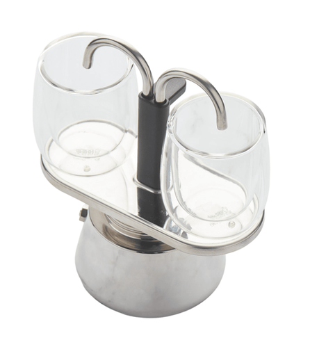 [00073925] POINT VIRGULE 3-DELIGE MOKKA ESPRESSO SET - KOFFIEZETAPPARAAT + 2 DUBBELWANDIGE 8CL GLAZEN 