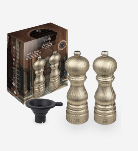 [00073972] PEUGEOT GOLDEN DUO MP + MS 18CM HOUT GOUD AFWERKING + TRECHTER