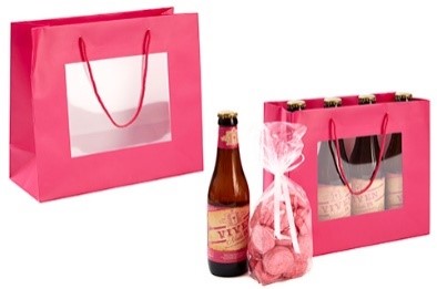 [00074115] SAC FUSCHIA AVEC FENÊTRE ET ANSES 25x10CM HT22CM