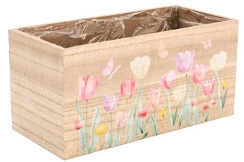 [00074116] RECTANGLE WOODEN BOX - TULIP FIELD 26x12CM H12.5CM