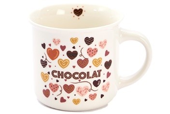 [00074122] MUG CREME AVEC COEURS "CHOCOLAT" 350ML DIAM 9.5CM HT 9CM 