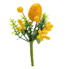 [00074156] YELLOW AND GREEN FLOWERY STAKE WITH EGG, 6CM TALL