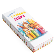 [00074162] BOITE BLANCHE RECTANGULAIRE EN CARTON MOTIF CRAYONS/ENFANTS 2ASS. 17x8CM HT 3CM 