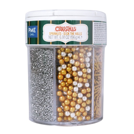 [00074448] PME Cake kerstdecoratie mix goud/zilver 6-in-1 in suiker 196 g