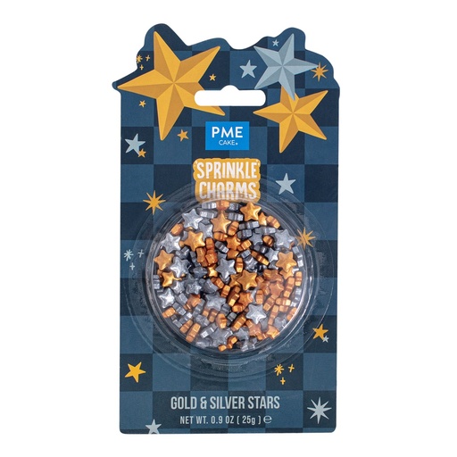 [00074452] PME Cake mini sugar stars gold/silver 25 g