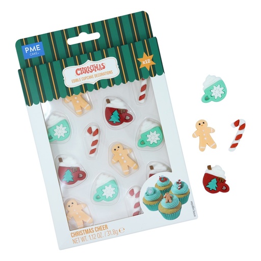[00074456] PME Cake green/red sugar Christmas decorations, 12 pieces