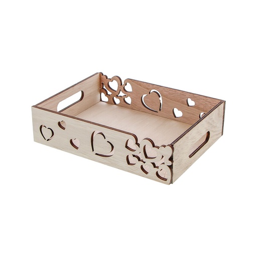 [00074482] RECHTHOEKIGE HOUTEN DIENPLAAT MET HARTJES 200 x 147MM H50MM