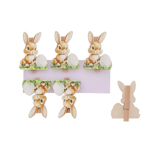 [00074485] BUNNY CLIP "CARAMEL" RABBIT WITH EGG 6PCS 40 X 12MM H55MM