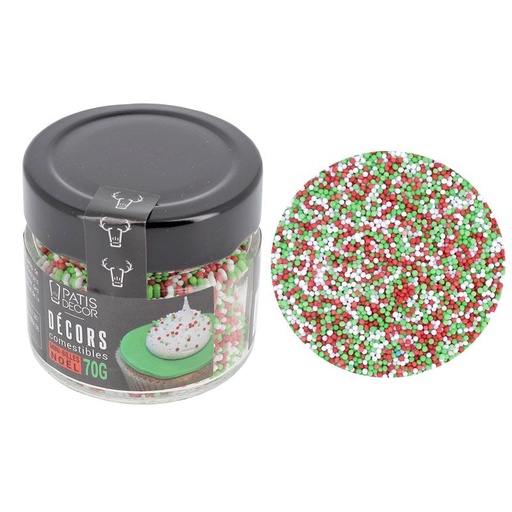 [00074514] MINI SUIKER KERSTSTROOISEL GROEN/WIT/ROOD 70G