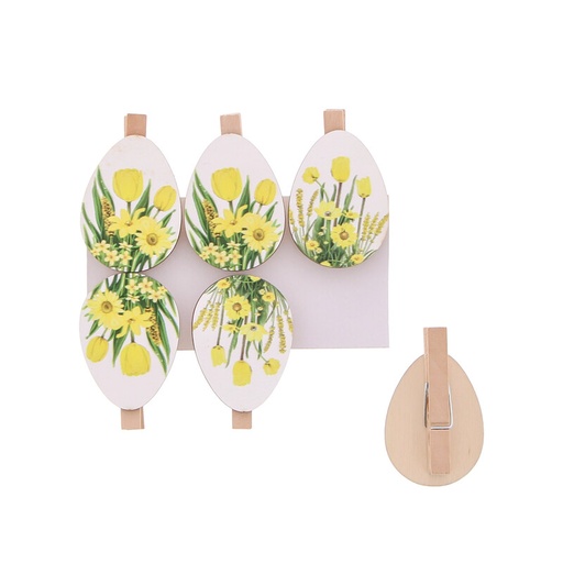 [00074522] WIT/GELE EI HOUTEN KLEM "BOUQUET" 6ST 33 x 12MM H50MM