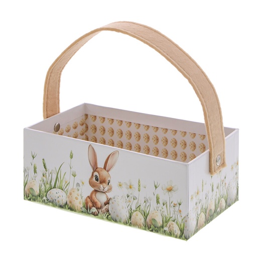 [00074554] RECTANGULAR RIGID CARDBOARD BASKET BUNNY "CARAMEL" WITH HANDLE 18 x 10CM H7CM