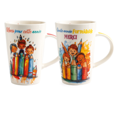 [00074651] MUG HAUT ENFANTS/CRAYONS 2ASS. DIAM 9CM HT 13CM