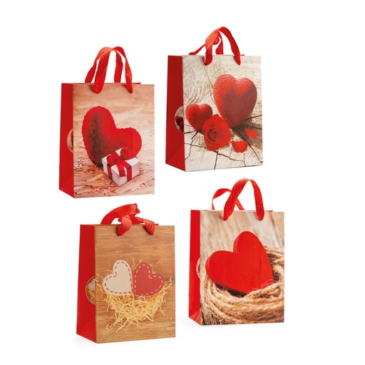 [00074659] SAC COEURS ROUGES 18 x 10CM HT23CM 4 ASS. FOST+ INCLUS