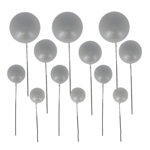 [00074842] CAKE TOPPER BOULES ARGENTEES NACRÉES 4 DIAM : 2CM, 2,5CM, 3CM ET 4CM PAQUET DE 12 PCS
