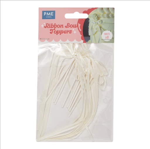[00075293] DECORATIVE SATIN TOPPER BOWS IN WHITE H 14CM PACK OF 8 PCS