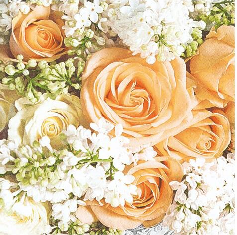 [60700449] HOME FASHION SERVIETTE 33X33CM ROSES ET LILAS PAQUET DE 20 PCES