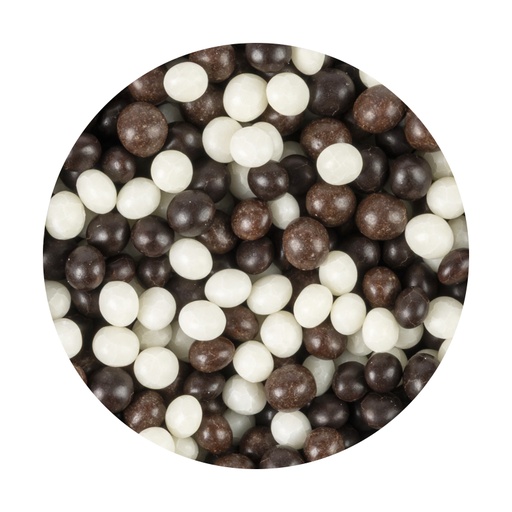 [00075437] 1095066 MINI MELK, PURE EN WITTE CHOCOLADE CRISPIES 500G Z/O BESTELLING