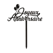 [00075583] CAKE TOPPERS NOIR "JOYEUX ANNIVERSAIRE" AVEC BALLONS 13 x 15CM