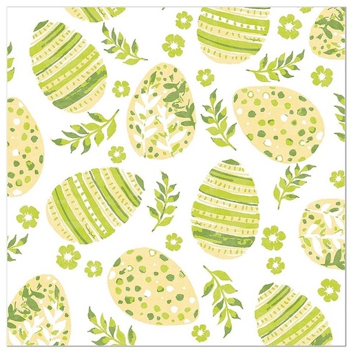 [00075642] ARTEBENE SERVIETTE 33X33CM BLANCHE OEUFS PÂQUES VERTS 20PCS