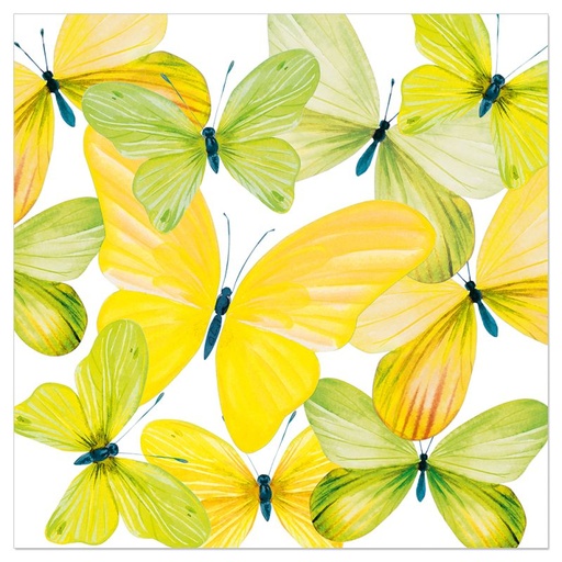 [00075643] ARTEBENE SERVIETTE 33X33CM PAPILLONS JAUNE ET VERT 20PCS