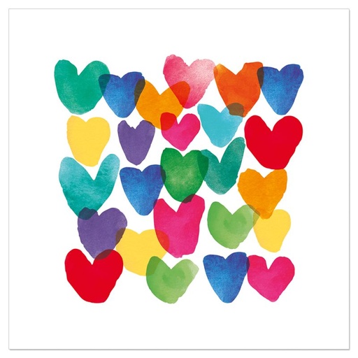 [00075644] ARTEBENE SERVIETTE 33X33CM COEURS MULTICOLORS 20PCS