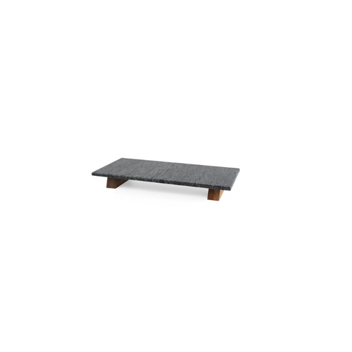 [53533176] SIER ZWARTE MARMEREN DIENBLAD MET HOUTEN VOET 40X20XH5CM