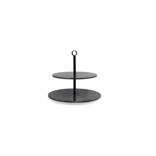 [53533177] SIER 2-LAAGS ZWARTE MARMEREN ETAGERE Ø30XH26CM